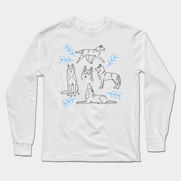 Siberian Huskies Long Sleeve T-Shirt by illucalliart